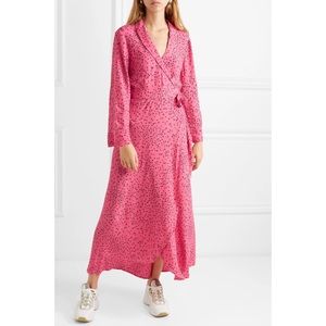 Ganni Barra printed maxi wrap crepe pink dress